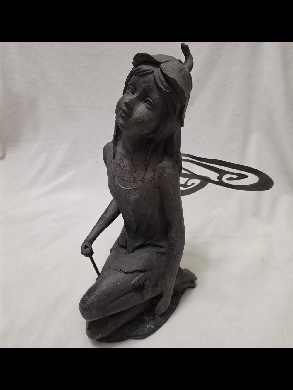 Dark Gray Kneeling Fairy Statue - Home Art